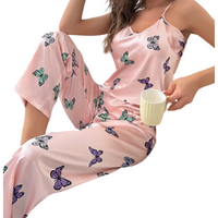 Pyjama à Bretelles et Pantalon Ample pour Femmes rose claire