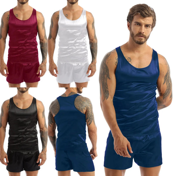 Ensemble de Pyjama d'Été en Satin pour Homme toute couleur