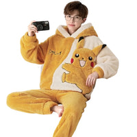 Ensemble de pyjamas en velours à manches longues pour hommes de couleurs jaune et beige